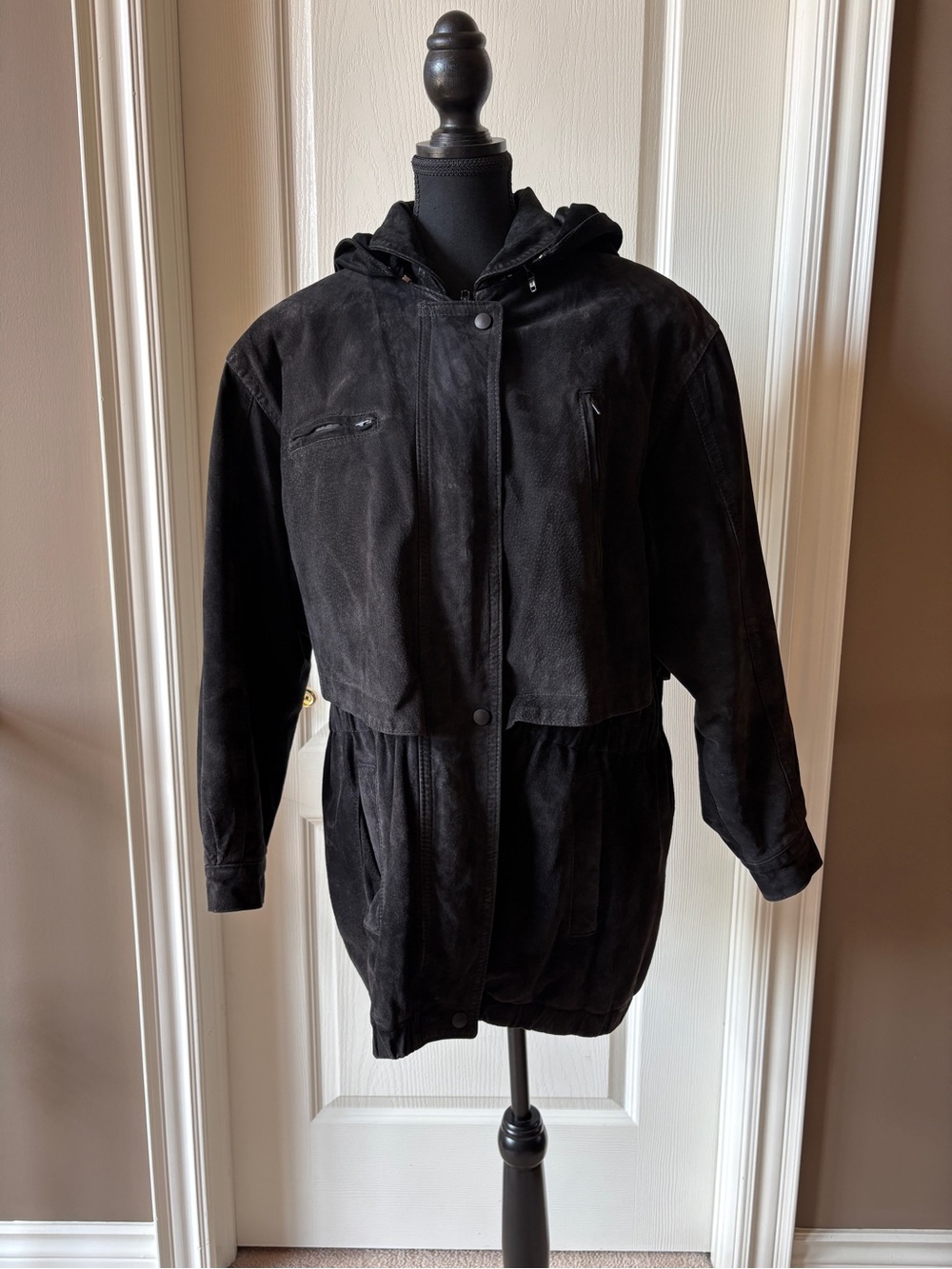 Danier Suede Hooded Jacket, Black